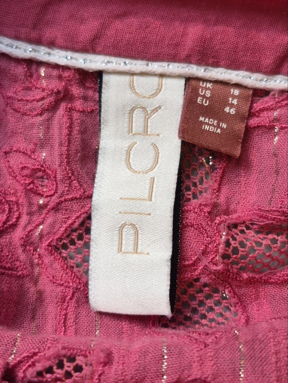 Anthropologie Pilcro The Victoria Lace Button Down Blouse Pink Metallic Sz 14 - Picture 12 of 14